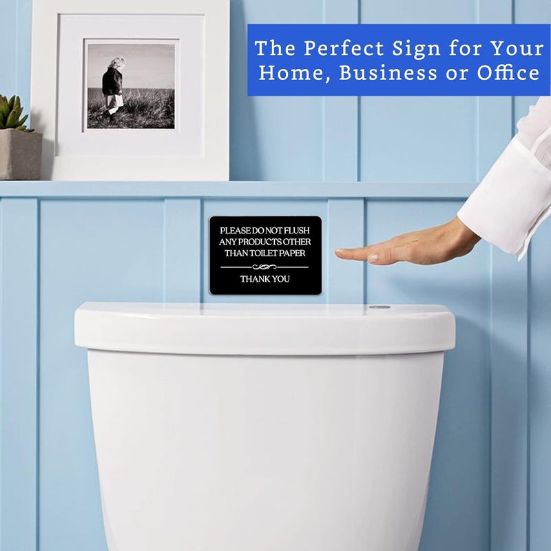 GLOBE ROCKET Do Not Flush Toilet Sign 2-Pack (Black Acrylic 5 x 3.5 in) - Do Not Flush Anything Except Toilet Paper Sign - Bathroom Signs for Business - Airbnb Signs - Image 5